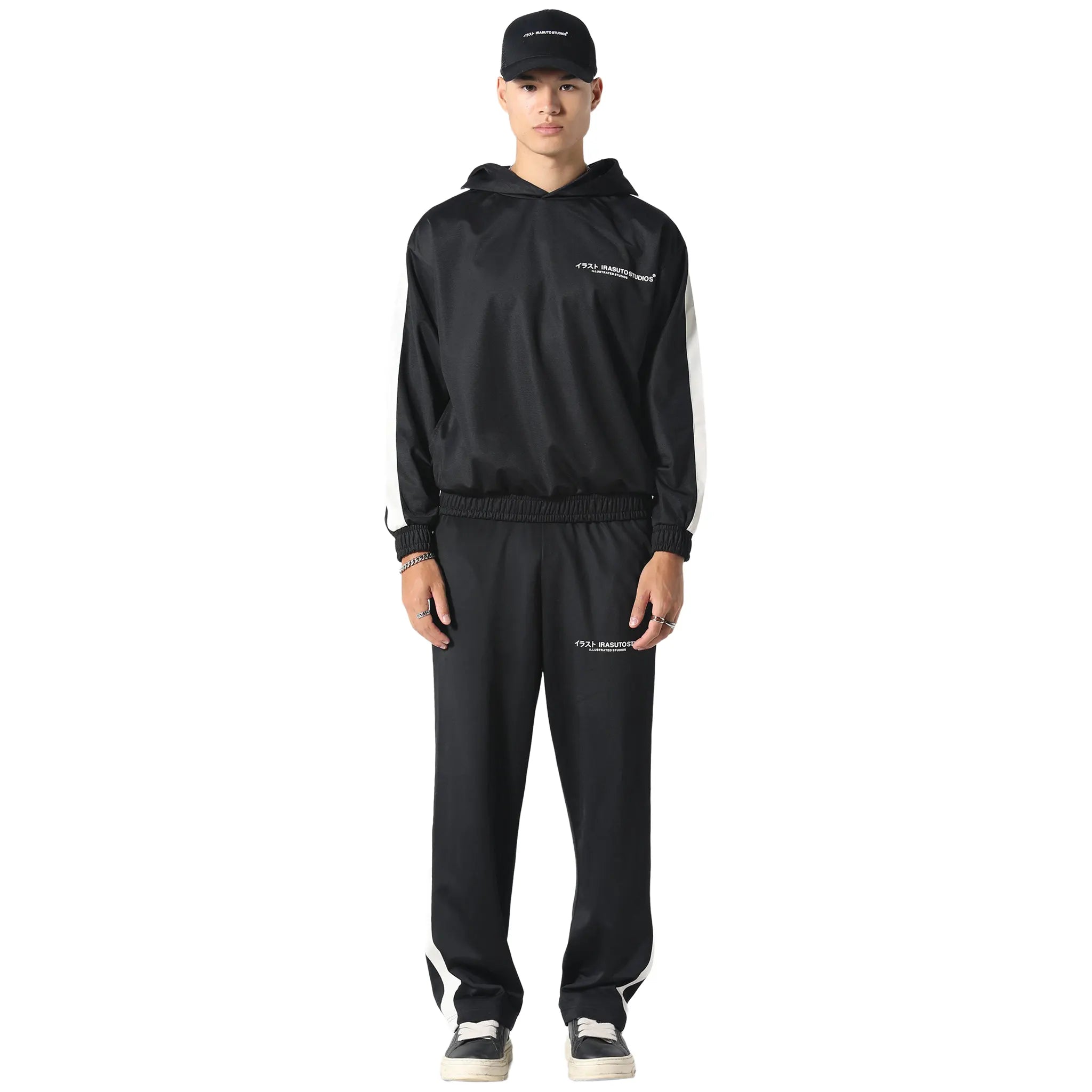 Model Front Side View of Irasuto Studios Tricote Black Hoodie 5060615209392